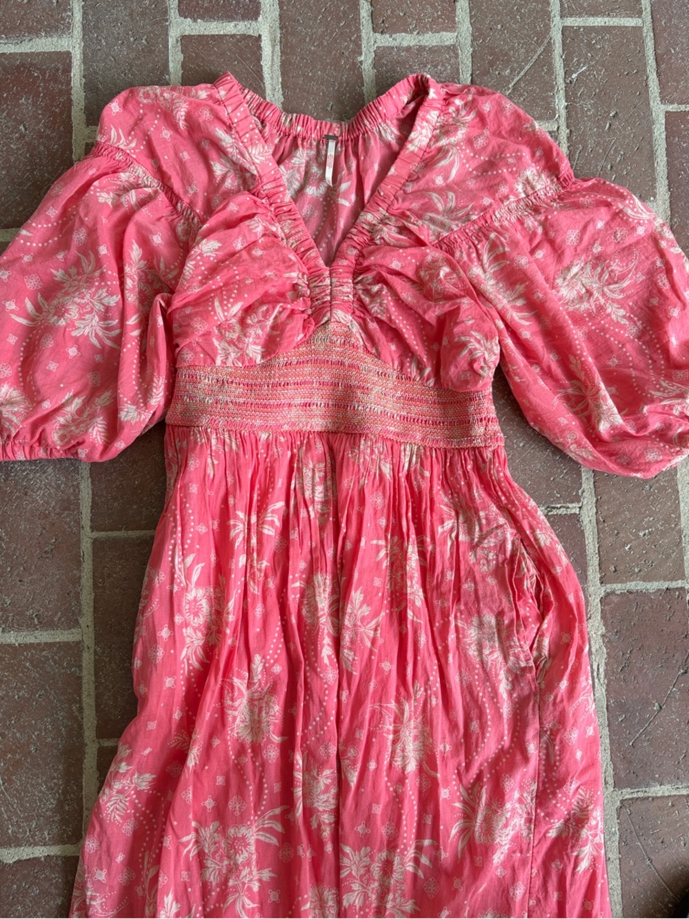 Free People Coral-Pink Floral Maxi Dress with Puff Sleeves - Picture 5 of 15